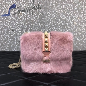 Valentino Rockstud Fur Bag 21cm pink